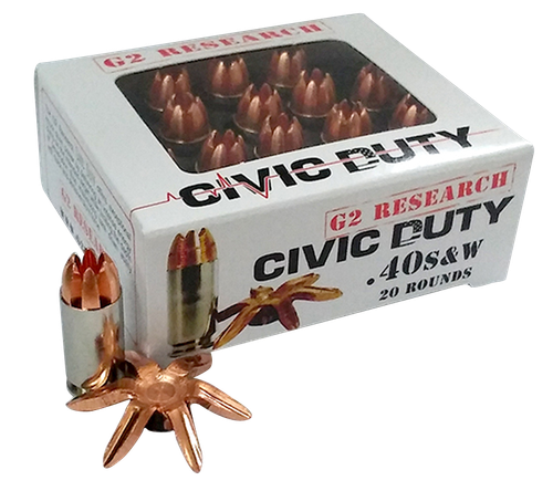 G2 Research Civic Duty 40 S&W Ammo - 122 Grain | Solid Copper | 20rd Box