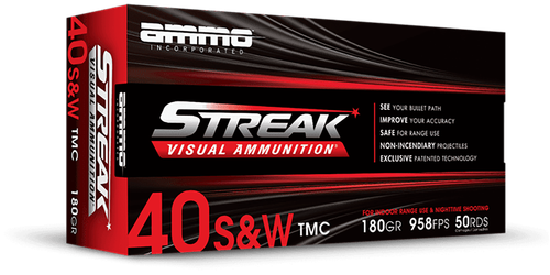 Ammo Inc Streak Visual (RED) 40 S&W Ammo - 180 Grain | TMJ | 50rd Box