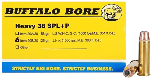 Buffalo Bore Heavy Strictly Business 38 Special +P Ammo - 125 Grain | JHP | 20rd Box