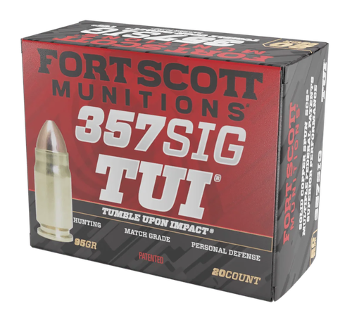 Fort Scott Munitions Tumble Upon Impact (TUI) 357 SIG Ammo - 95 Grain | Solid Copper | 20rd Box