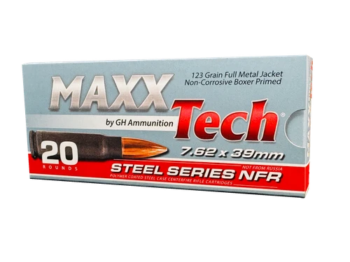 Maxxtech Steel Series NFR 7.62x39 Ammo - 123 Grain | FMJ | 20rd Box