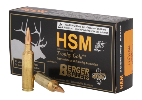 HSM Trophy Gold 270 WSM Ammo - 130 Grain | OTM | 20rd Box