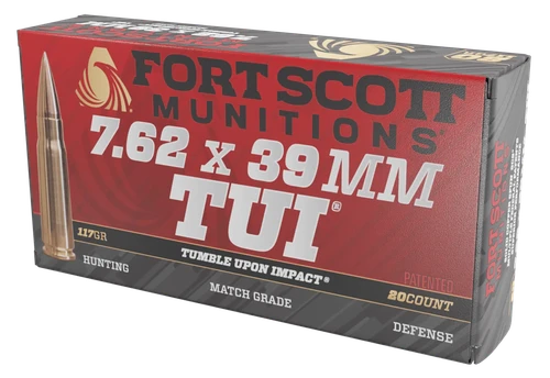 Fort Scott Munitions Tumble Upon Impact (TUI) 7.62x39 Ammo - 117 Grain | Solid Copper | 20rd Box