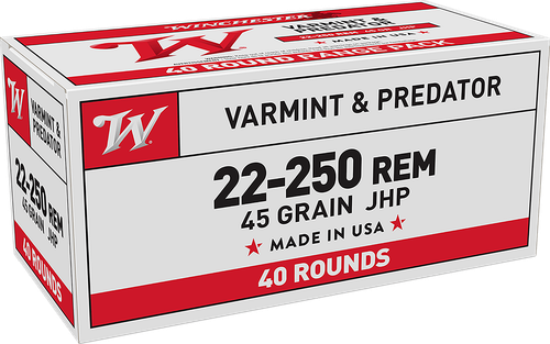 Winchester USA 22-250 Rem Ammo - 45 Grain | JHP | 40rd Box