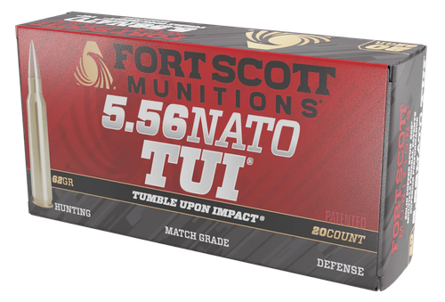 Fort Scott Munitions Tumble Upon Impact (TUI) 5.56 NATO Ammo - 62 Grain | Solid Copper | 20rd Box