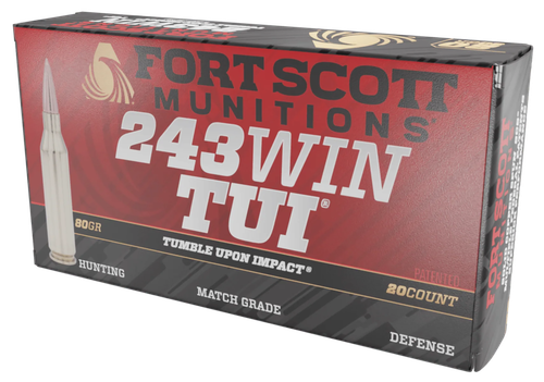 Fort Scott Munitions Tumble Upon Impact (TUI) 243 Win Ammo - 80 Grain | Solid Copper | 20rd Box