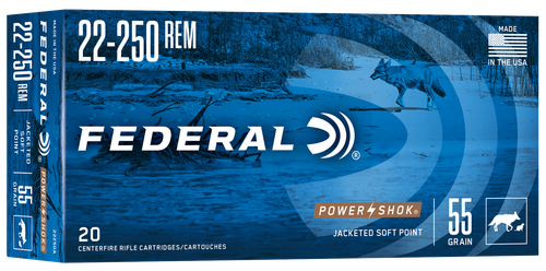 Federal Power-Shok 22-250 Rem Ammo - 55 Grain | Soft Point | 20rd Box