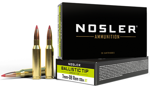 Nosler Ballistic Tip 7mm-08 Rem Ammo - 120 Grain | Polymer Tip | 20rd Box