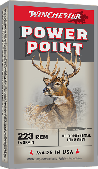 Winchester Power-Point 223 Rem Ammo - 64 Grain | Soft Point | 20rd Box