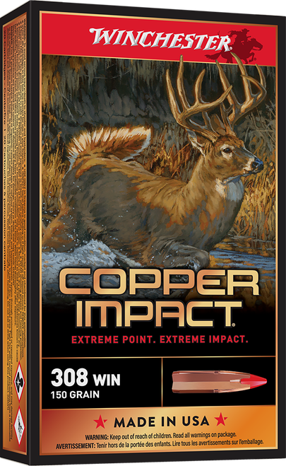 Winchester Copper Impact 308 Win Ammo - 150 Grain | Solid Copper | 20rd Box
