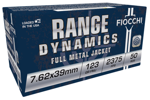 Fiocchi Range Dynamics 7.62x39 Ammo - 123 Grain | FMJ | 50rd Box