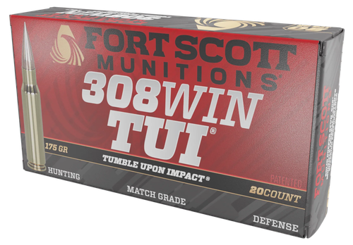 Fort Scott Munitions Tumble Upon Impact (TUI) 308 Win Ammo - 175 Grain | Solid Copper | 20rd Box