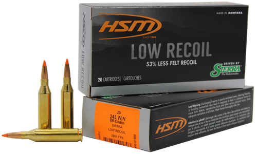 HSM Low Recoil 243 Win Ammo - 85 Grain | Polymer Tip | 20rd Box