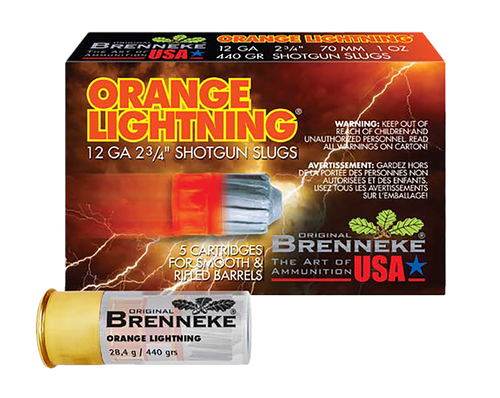 Brenneke Orange Lightning 12 Gauge Ammo - 2-3/4" | 1 oz | Slug | 5rd Box