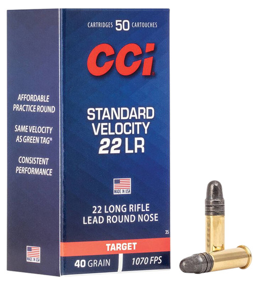 CCI Standard Velocity 22 LR Ammo - 40 Grain | LRN | 50rd Box