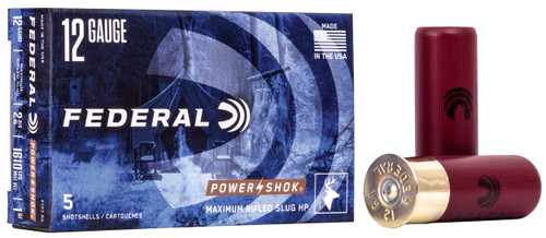 Federal Power-Shok Shotshell 12 Gauge Ammo - 2-3/4" | 1 oz | Slug | 5rd Box