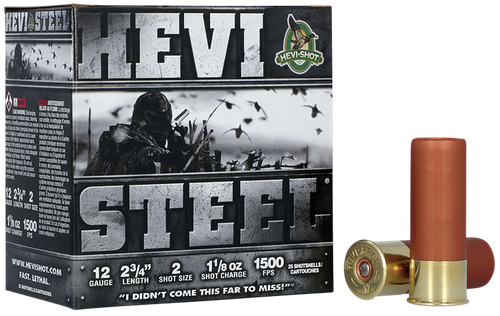 HEVI-Shot HEVI-Steel 12 Gauge Ammo - 2-3/4" | 1 1/8 oz | #2 Steel Shot | 25rd Box