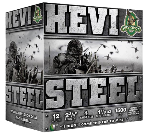 HEVI-Shot HEVI-Steel 12 Gauge Ammo - 2-3/4" | 1 1/8 oz | #4 Steel Shot | 25rd Box