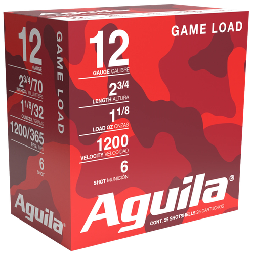 Aguila Game Load 12 Gauge Ammo - 2-3/4" | 1 1/8 oz | #6 Shot | 25rd Box