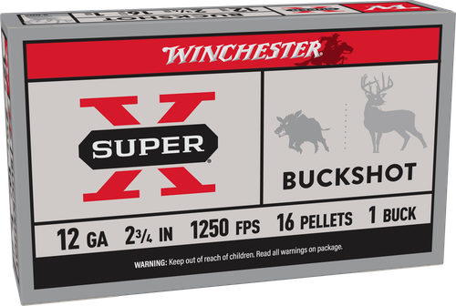 Winchester Super X 12 Gauge Ammo - 2-3/4" | 16 Pellet | 1 Buck | 5rd Box