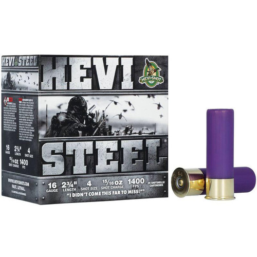 HEVI-Shot Hevi-Steel 16 Gauge Ammo - 2-3/4" | 1 oz | #4 Steel Shot | 25rd Box
