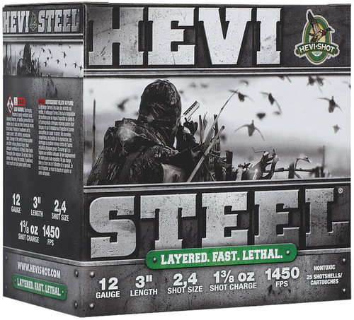 HEVI-Shot HEVI-Steel Waterfowl 12 Gauge Ammo - 3" | 1 3/8 oz | #2/4 Steel Shot | 25rd Box