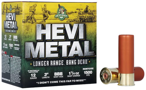 HEVI-Metal Longer Range 12 Gauge Ammo - 3" | 1 1/4 oz | BBB Steel Shot | 25rd Box