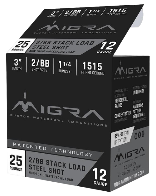 Migra Ammunitions Staxd 12 Gauge Ammo - 3" | 1 1/4 oz | #BB Steel Shot | 25rd Box