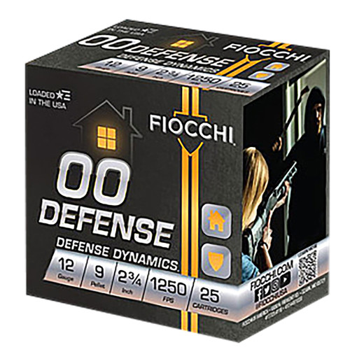 Fiocchi Defense 12 Gauge Ammo - 2-3/4" | 9 Pellet | 00 Buck | 25rd Box