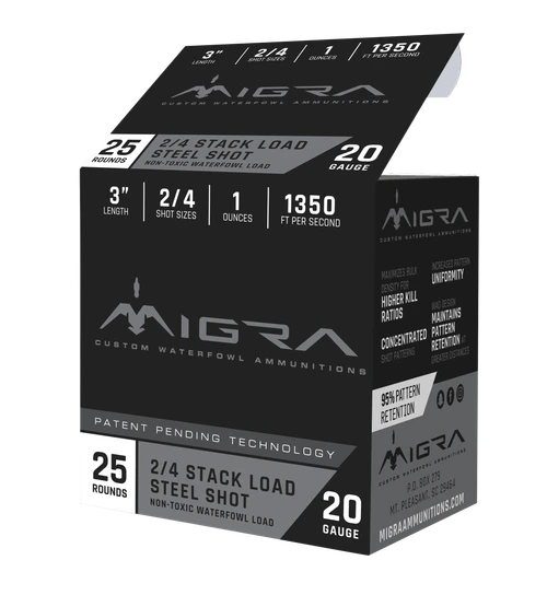 Migra Ammunitions Combinational 20 Gauge Ammo - 3" | 1 oz | #2/4 Steel Shot | 25rd Box