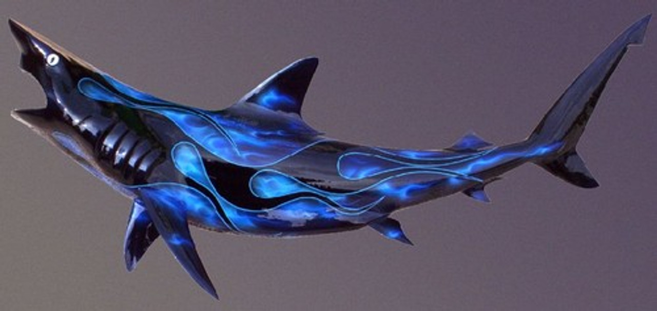 47 Inch Blue Flamed Hot Rod Shark Half Sided Mount Replica