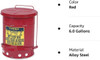  Justrite 09100 Red Galvanized Steel Oily Waste Safety Can with Foot Lever - 6 Gallon Capacity