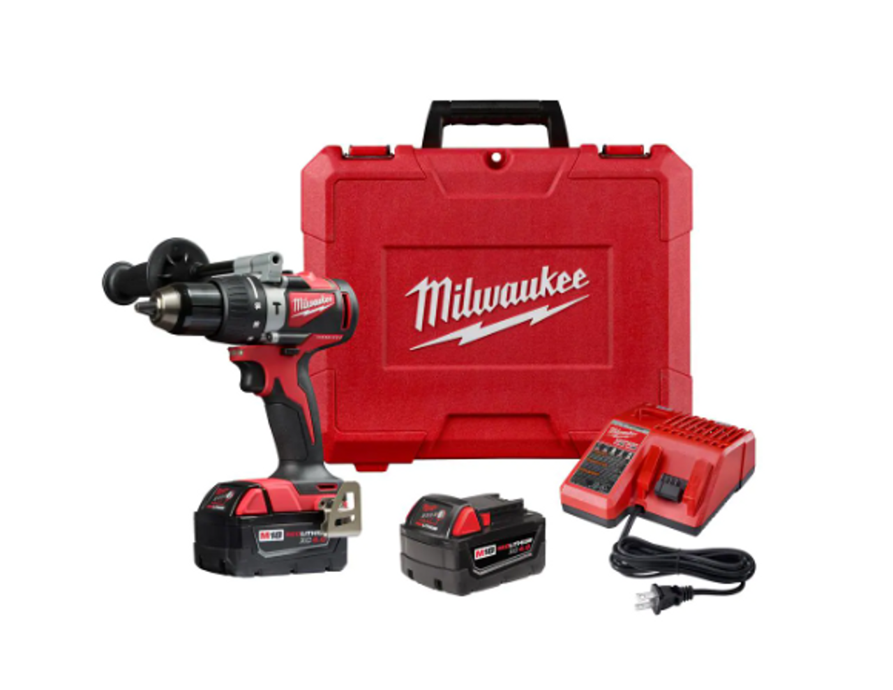 Milwaukee M18 18V Lithium-Ion Brushless Cordless 1/2 in. Compact Hammer Drill/Driver Kit w/Two 4.0Ah Batteries and Hard Case