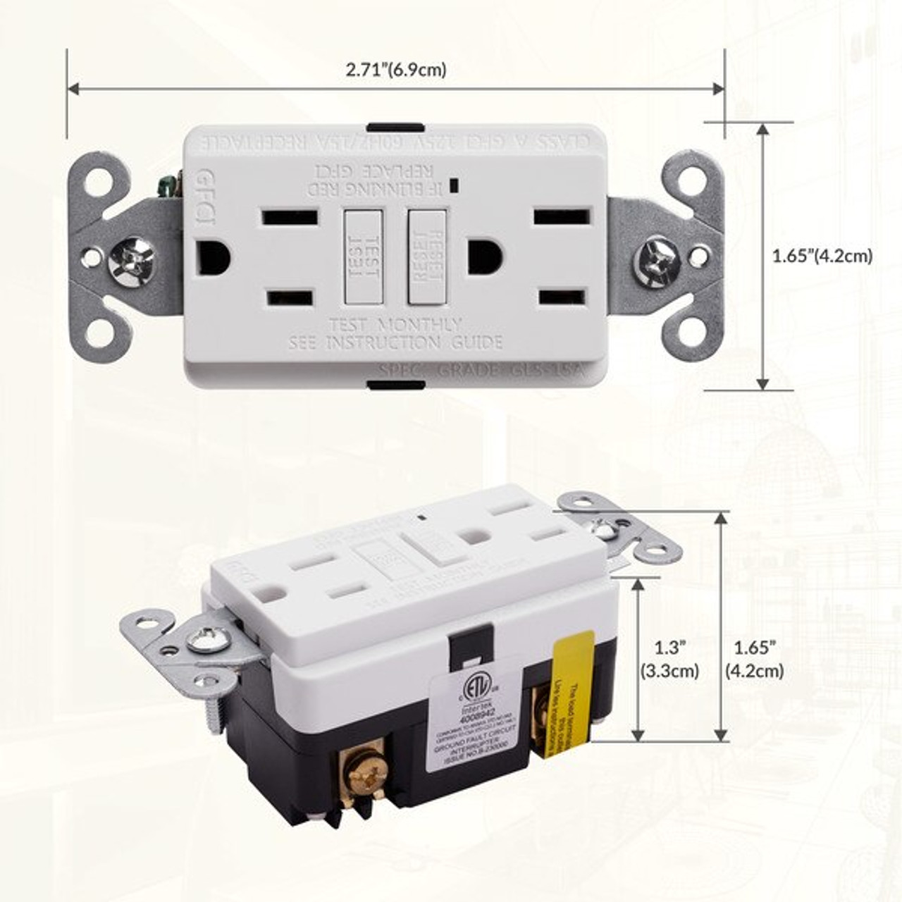 Faith GLS-15A-WH Self-Test 15A GFCI Outlet - White (2-Pack)