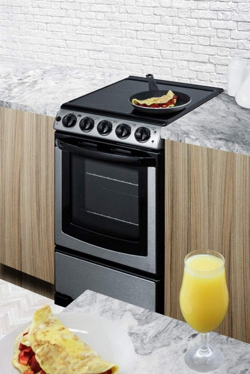 Summit REX2071SSRT 20" Wide Slide-In Look Smooth-Top Electric Range in Stainless Steel with Oven Window, Adjustable Racks, Hot Surface Indicator, Indicator Lights, Upfront Controls(Scratch and Dent)