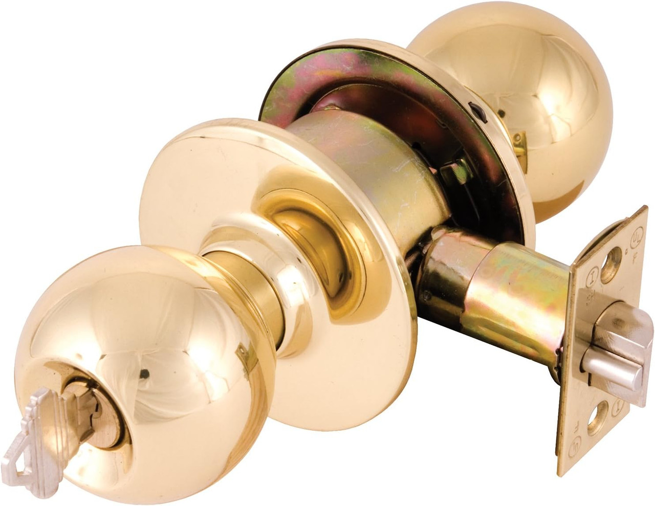 Legend 809269 Grade 2 Heavy Duty Residential, Ball Style Front Door Knob Entry Lockset, US3 Polished Brass Finish