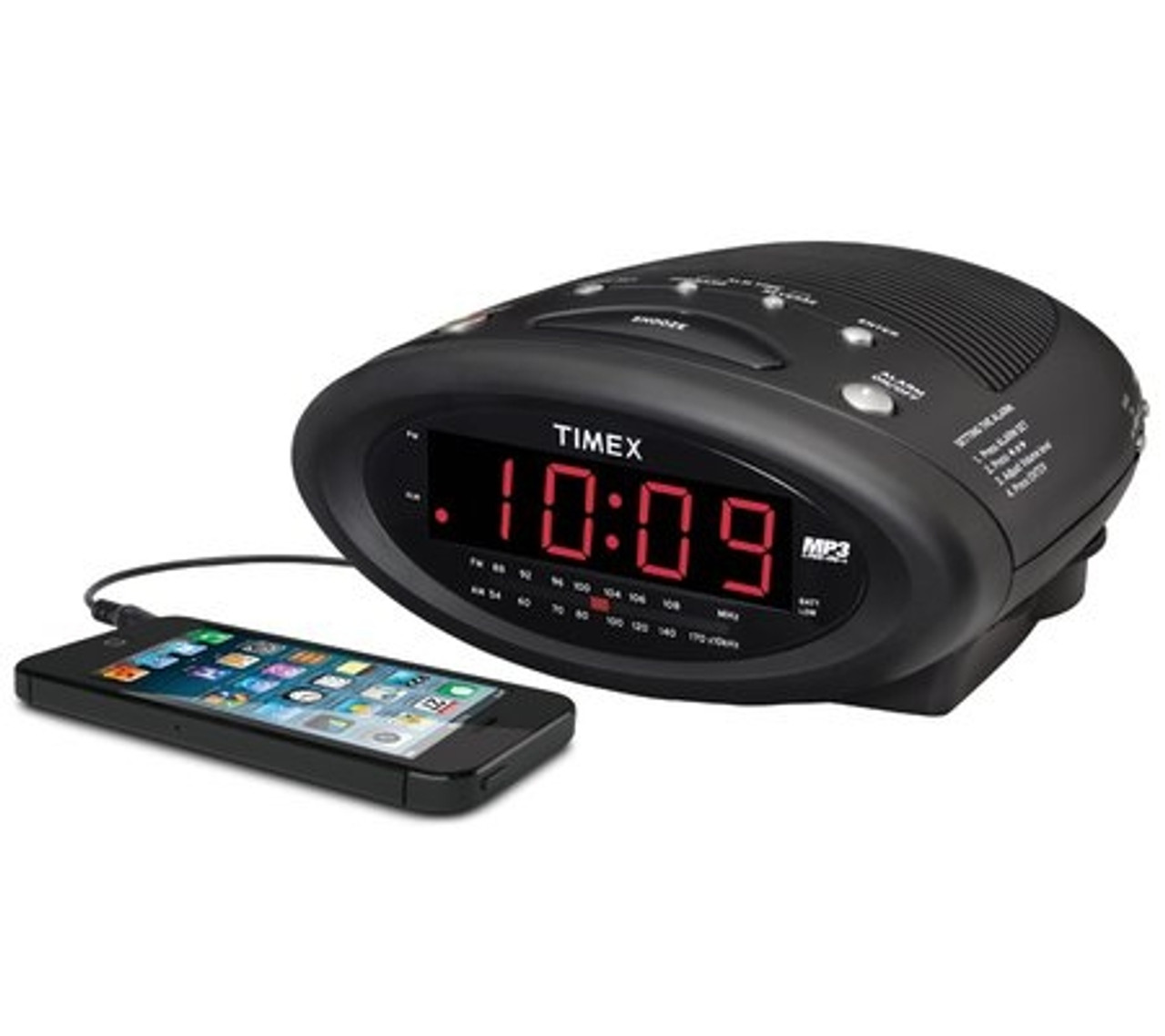 Timex T1201B Clock Radio MP3 Line-In Black Red LED