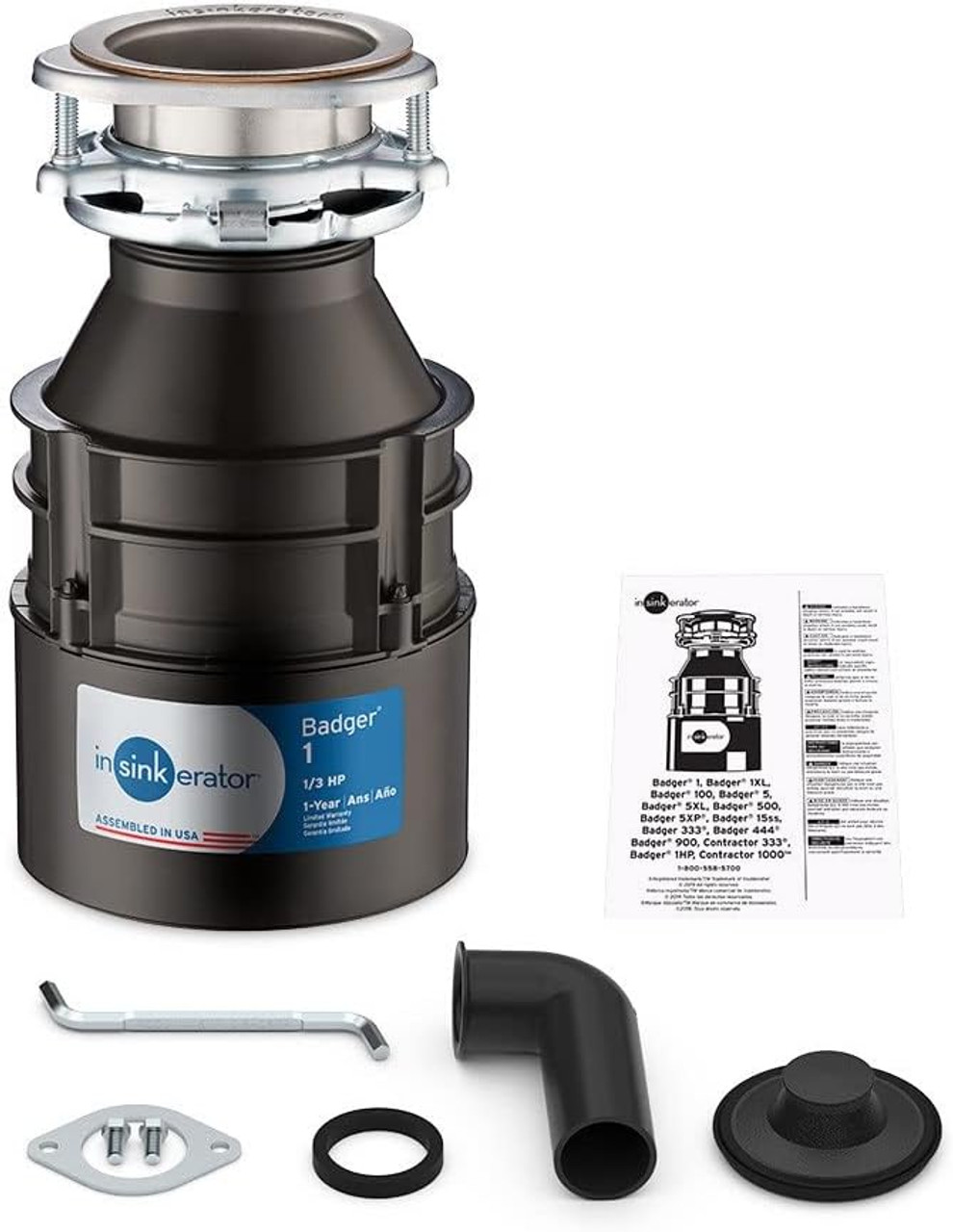 Badger 1 Lift & Latch Standard Series 1/3 HP Continuous Feed Garbage Disposal