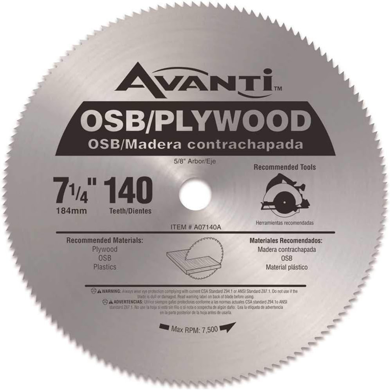  Avanti A07140A 7-1/4 in. x 140-Teeth OSB/Plywood Saw- Pack of 5