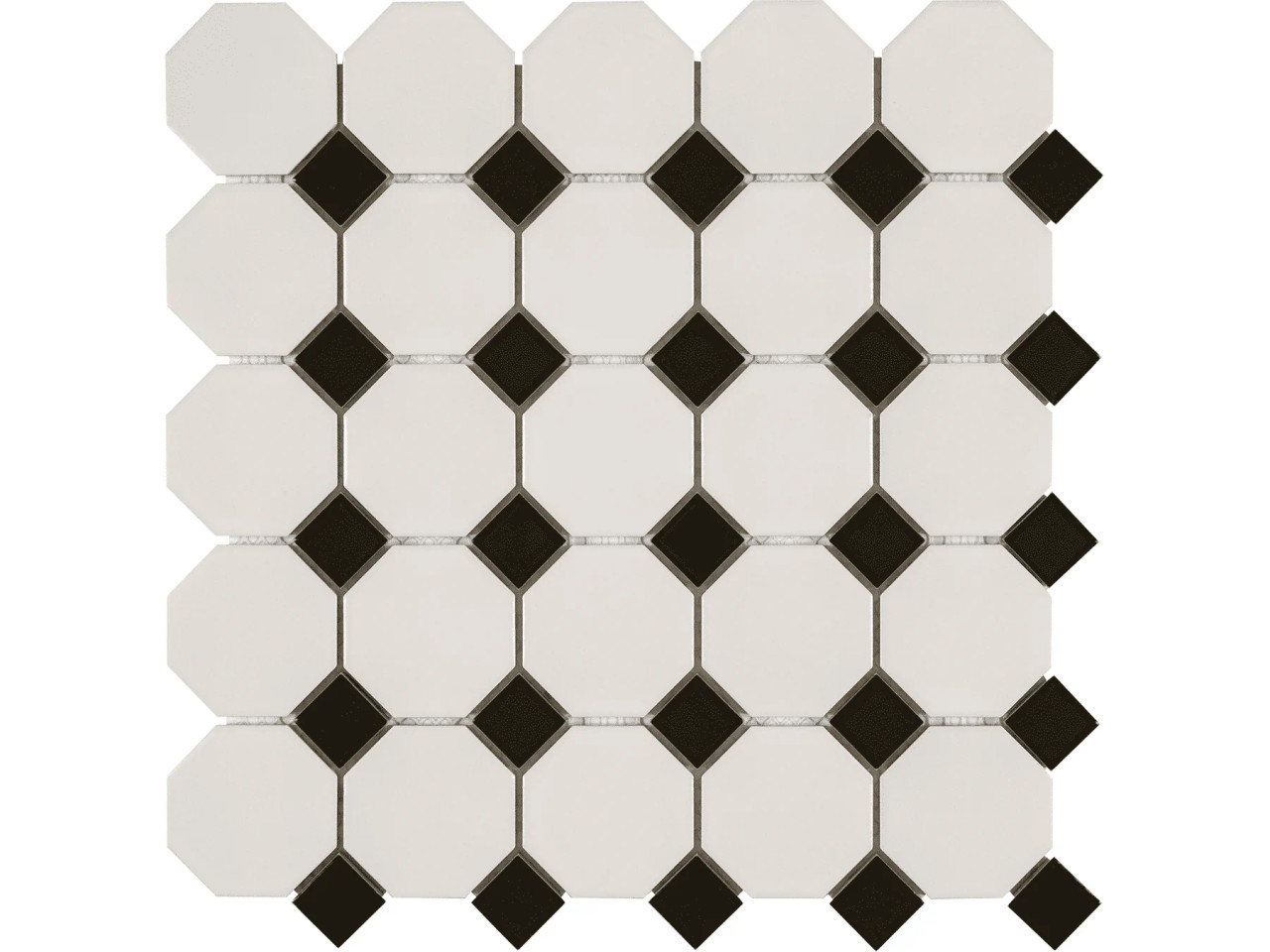 11½x11½ Black Gloss & White Matte 2in Octagon Dot Mosaic