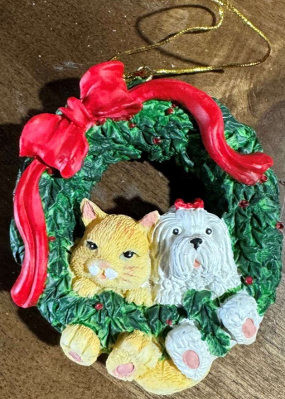 Cat & Dog Wreath Ornament |By the Case- 96 per Case|