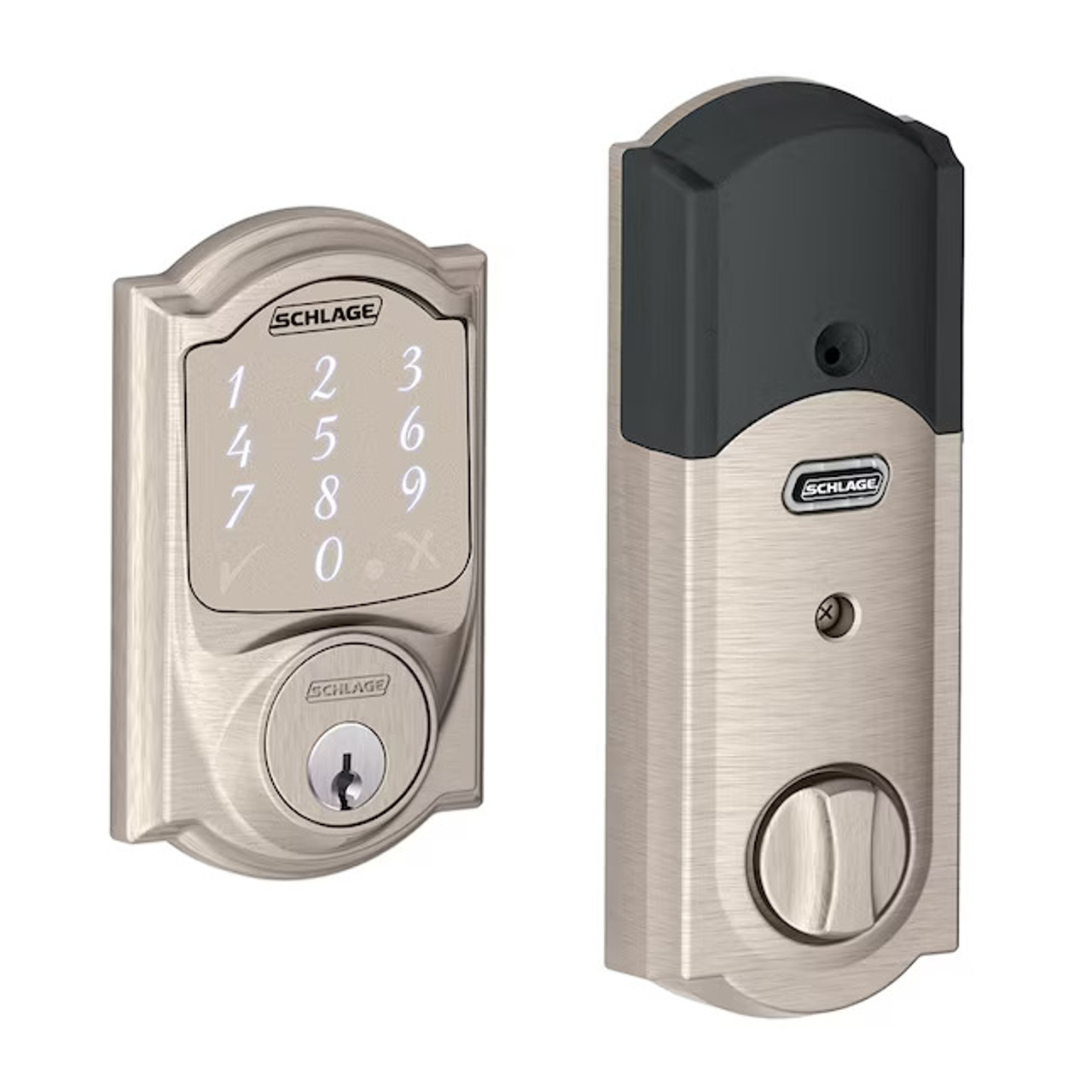 Schlage Sense Camelot Satin Nickel Bluetooth Single Cylinder Electronic Deadbolt Lighted Keypad Touchscreen Smart Lock