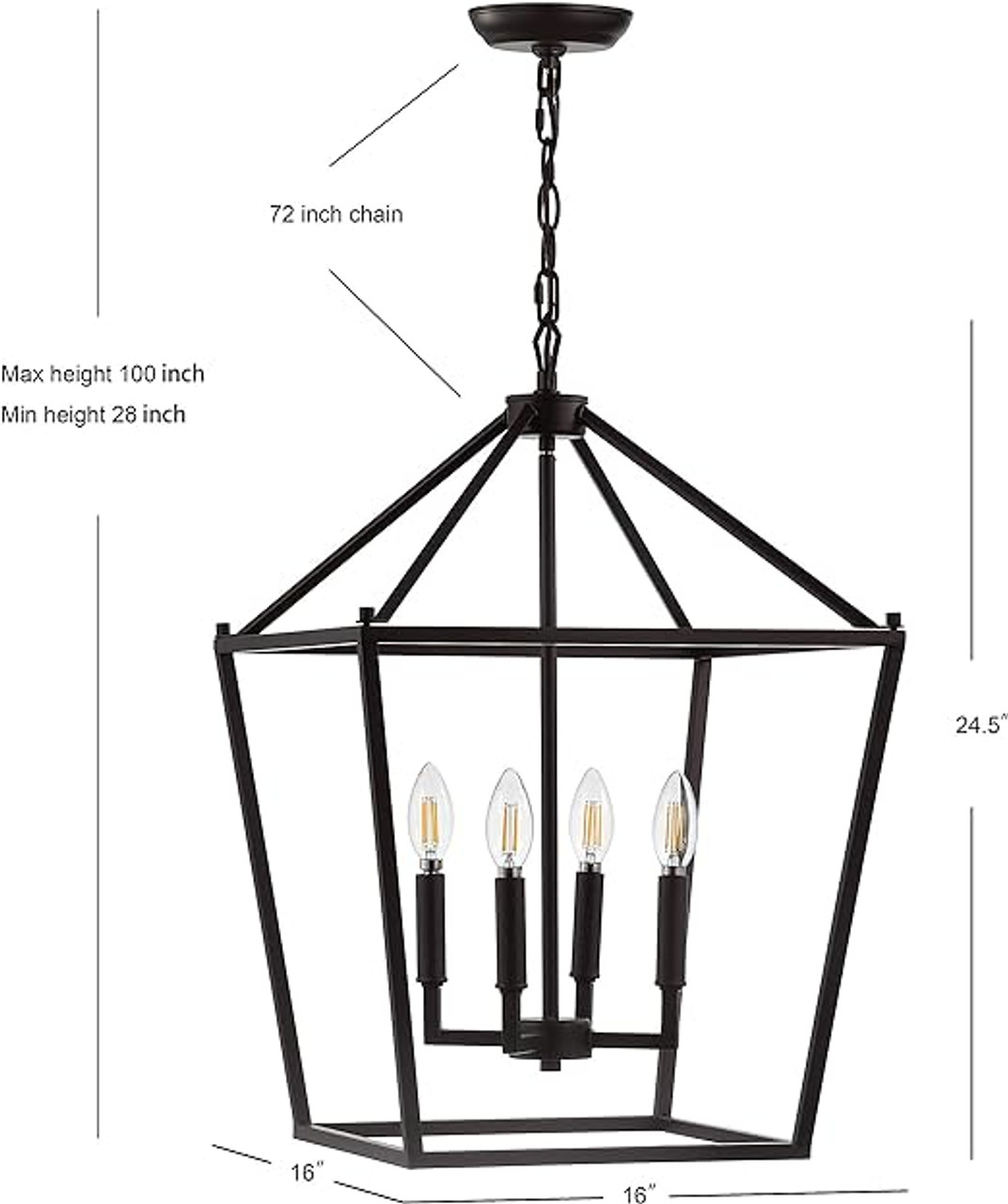 JONATHAN Y JYL7437A Pagoda Lantern Dimmable Adjustable Metal LED Pendant Classic Traditional Farmhouse Dining Room Living Room Kitchen Foyer Bedroom Hallway, 16 in, Oil Rubbed Bronze