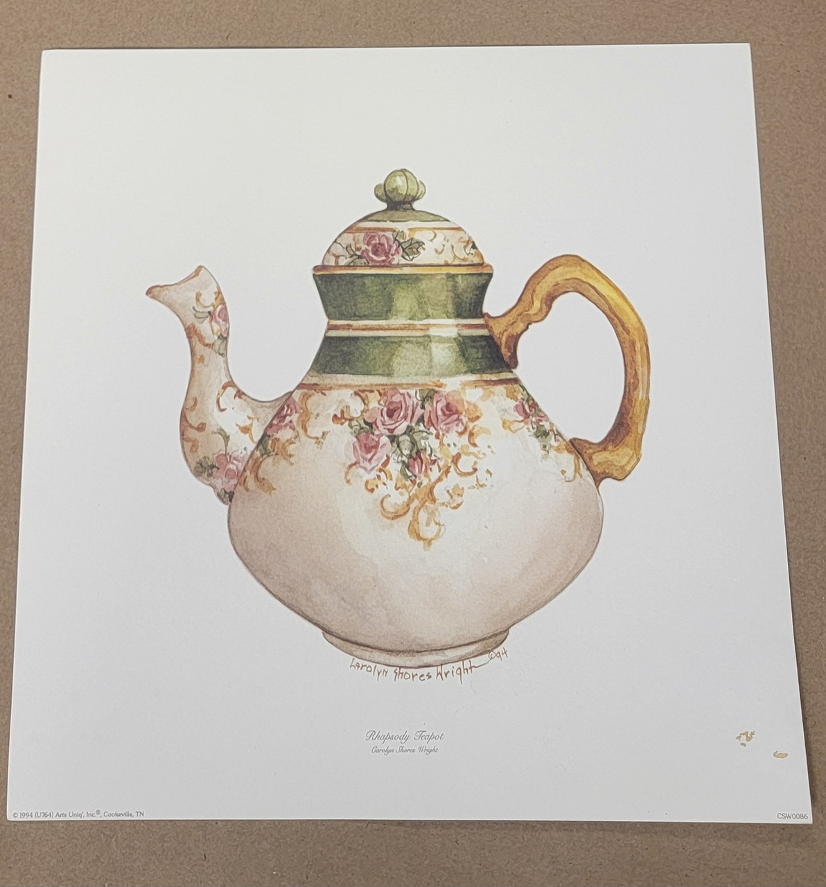 Vintage Art Print- Rhapsody Teapot- Signed by Carolyn Shores- Wright | By the Case- 100|