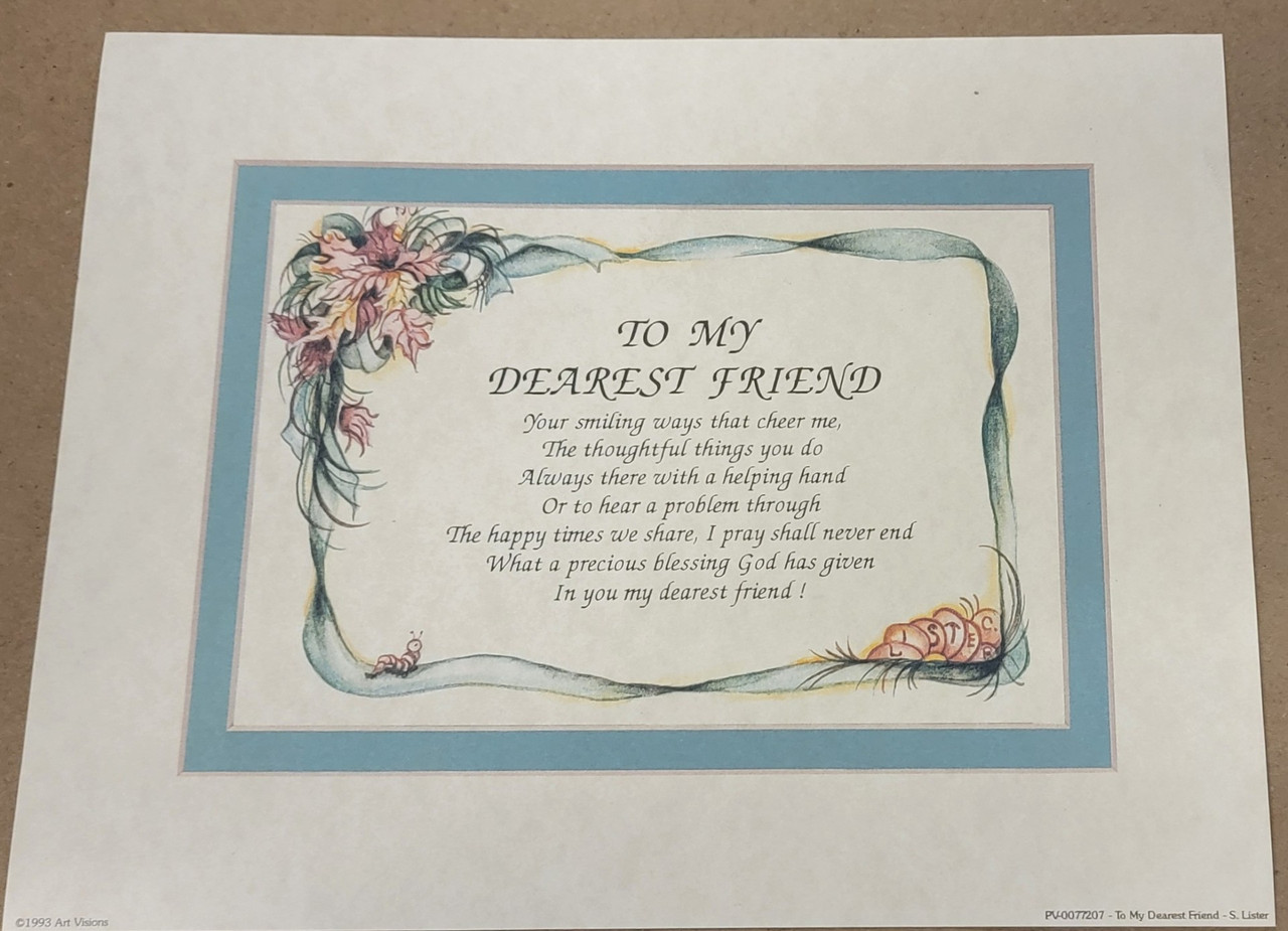 Vintage Art Print- To My Dearest Friend- Signed by S. Lister | By the Case- 201|