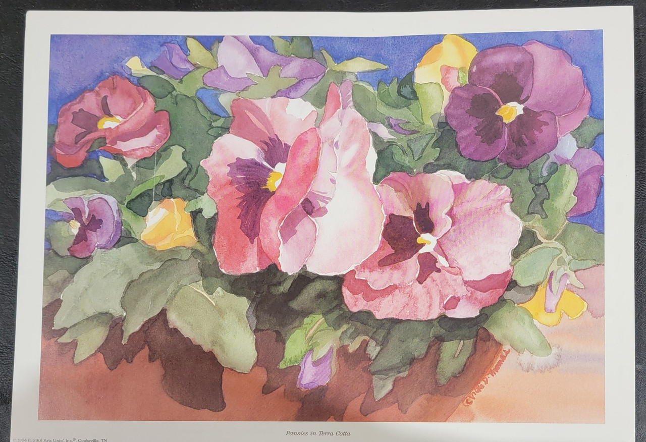 Vintage Art Print- Pansies in Terracotta- Signed by Vicki D. Thomas | By the Case- 100|