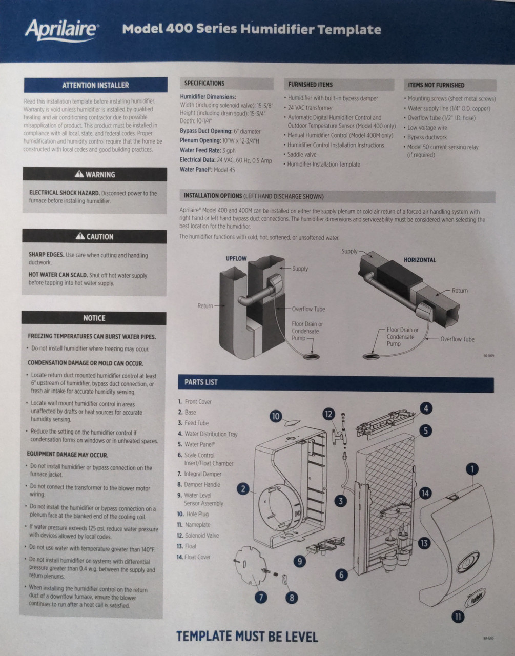 Aprilaire Model 400 m Water Saver 17 Gal. for up to 5,000 sq. ft. Whole-House Evaporative Humidifier With Manual Control
