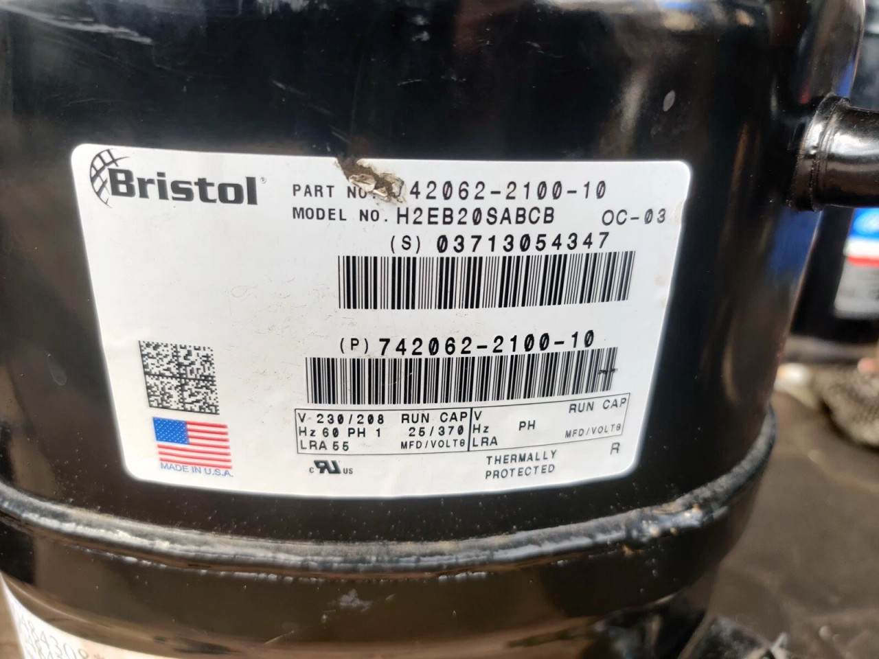 BRISTOL HERMETC COMPRESSOR H2EB20SABCB