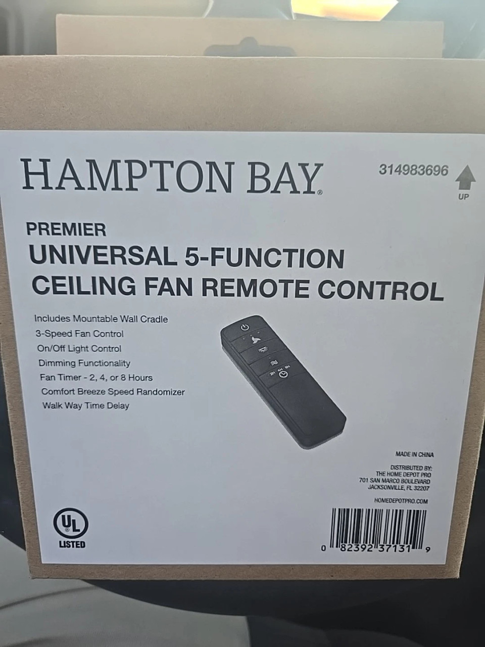Hampton Bay 3-Speed Universal Premier Ceiling Fan Remote Control 314983696