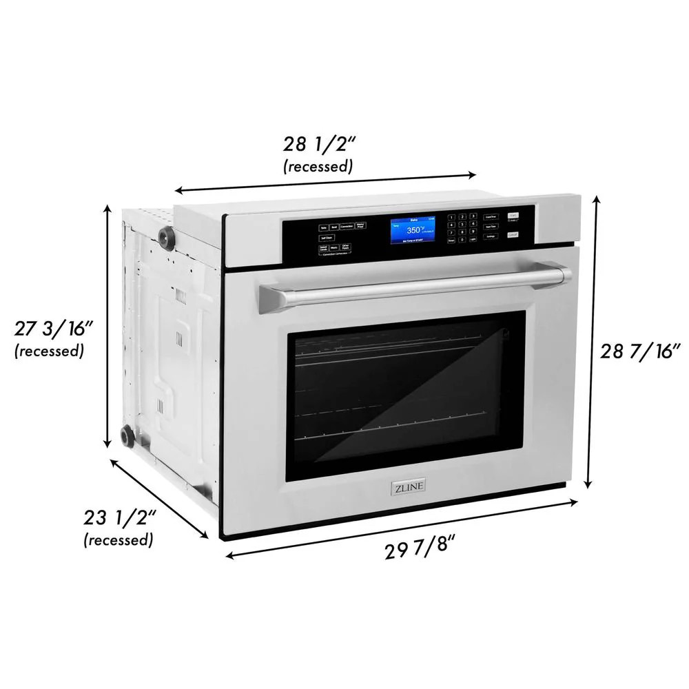 ZLINE Stainless Steel 30 in. Built-in Convection Microwave Oven and 30 in. Single Wall Oven